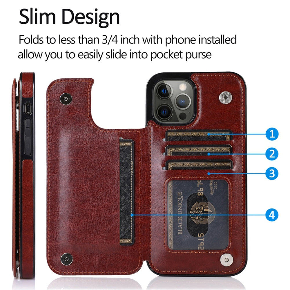 Luxury PU Leather Wallet iPhone Case – Kickstand, Card Holder Slots, Elegant Magnetic Closure for iPhone Models
