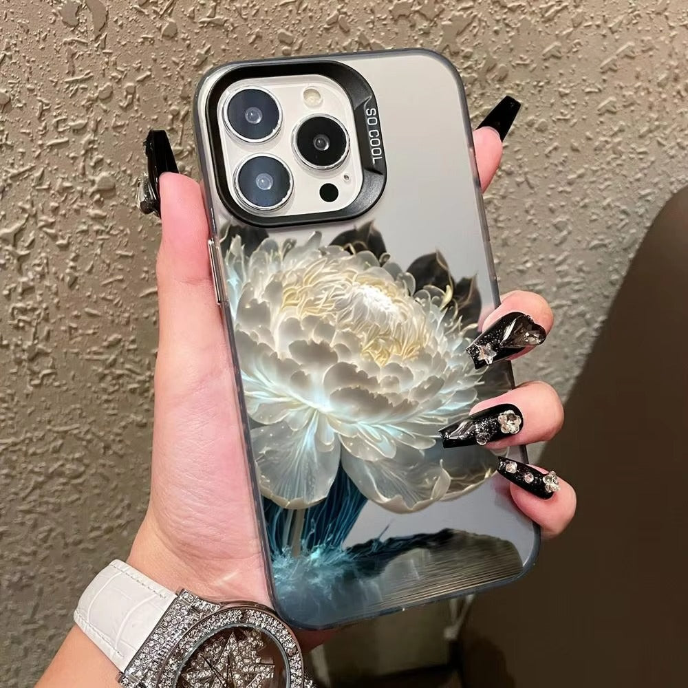 Luxury Apple iPhone Case, MagSafe Compatible, Camera Lens and Screen Protection, Ultra Thin, Shockproof, Magnetic, Full All Around Protection, Lotus Flower Plated Armor Cover