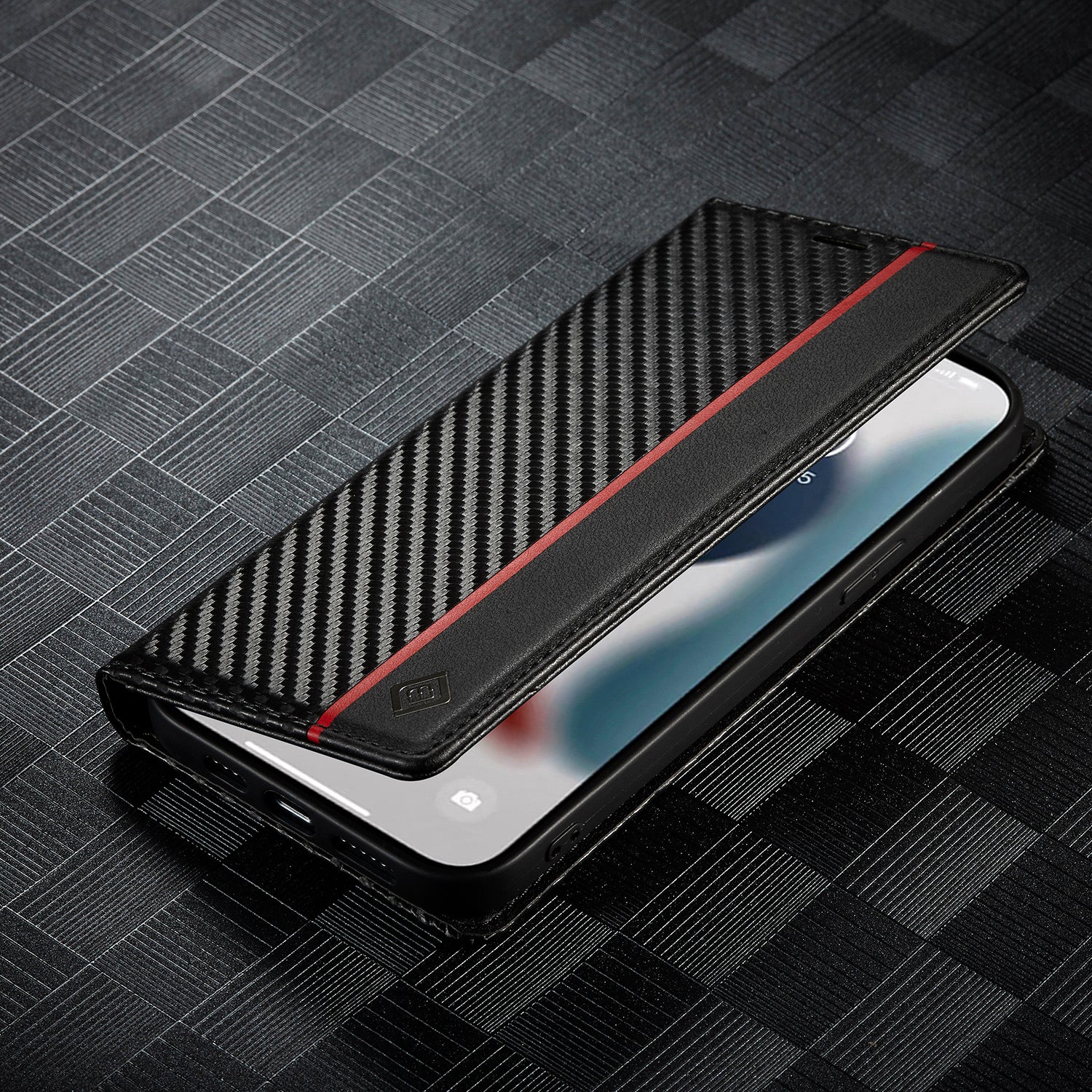 Luxury Carbon Fiber Leather Wallet iPhone Case – Magnetic Flip Cover, Card Holder, Shockproof Protection, Durable for iPhone