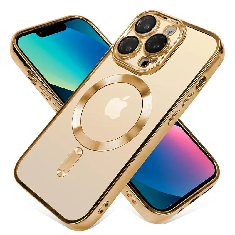 Clear Plating Magnetic iPhone Case - MagSafe Compatible, Lens Protection, Wireless Charging Ready Case for iPhone