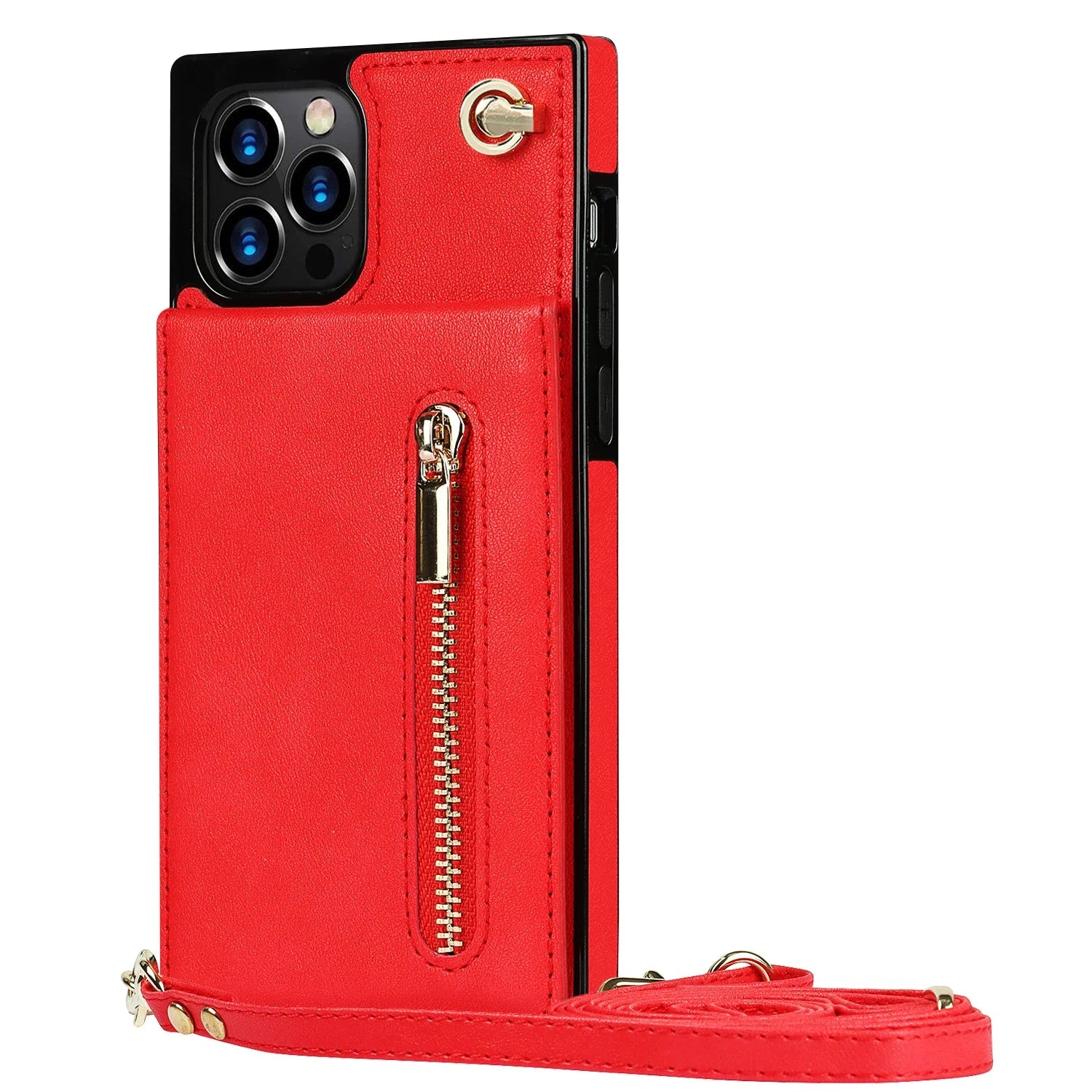 Luxury Zipper Wallet Crossbody Leather iPhone Case Card Holder, Lanyard Strap Magnetic Closure, Stylish Flip Cover for iPhone