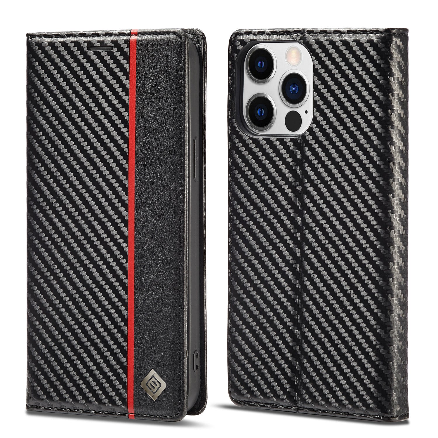 Luxury Carbon Fiber Leather Wallet iPhone Case – Magnetic Flip Cover, Card Holder, Shockproof Protection, Durable for iPhone