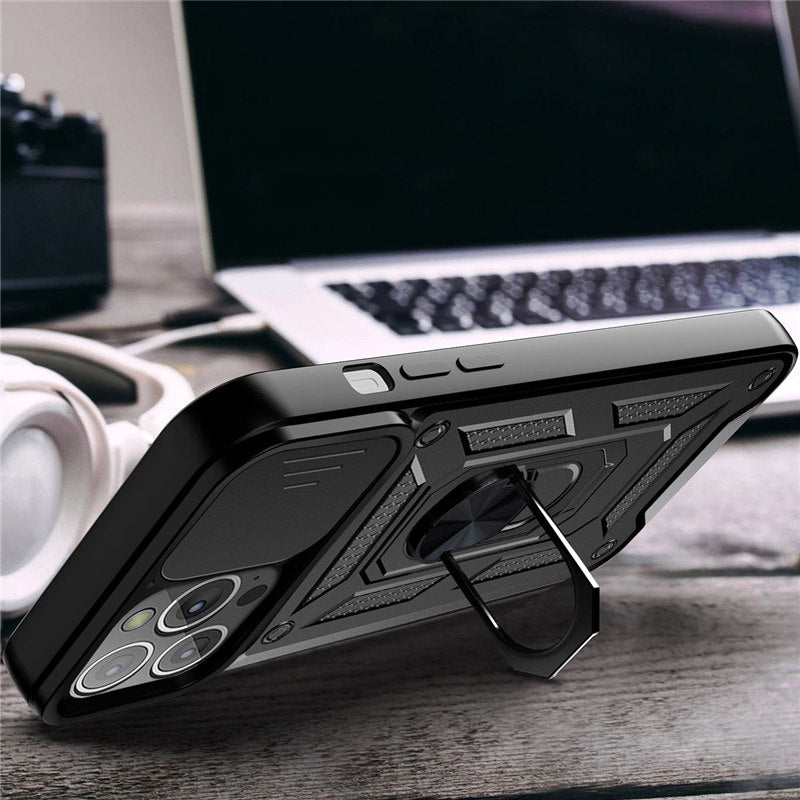 Shockproof Armor iPhone Case – Slide Camera Lens Protection, Rugged Full-Body Cover for iPhone Models