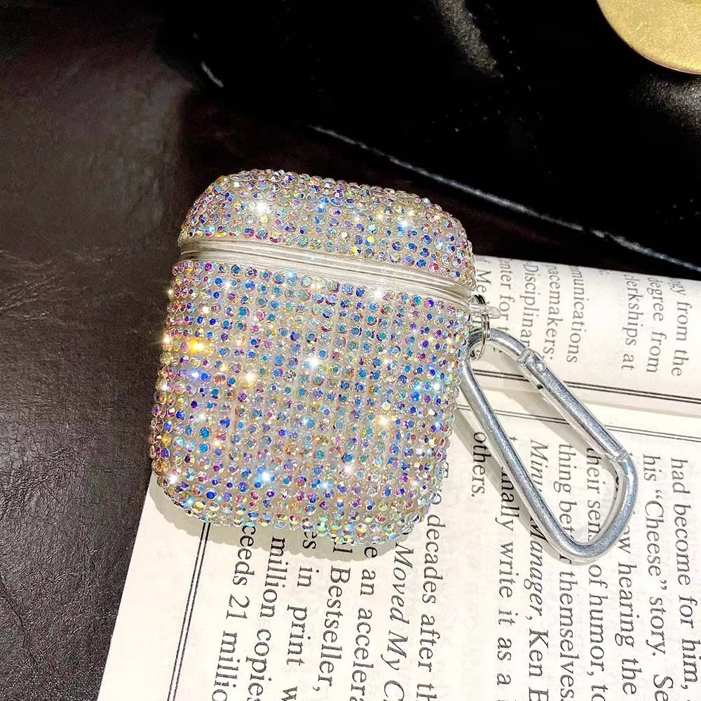 Luxury 3D Bling Diamond Hard Case for AirPods 1/2, Cute Protective Shell for Wireless Bluetooth Charging, Stylish Headphone Accessories for Girls & Women