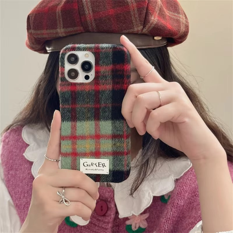 Luxury Apple iPhone Case, MagSafe Compatible, Camera Lens and Screen Protection, Ultra Thin, Shockproof, Magnetic, Full All Around Protection, Fuzzy Plaid Fabric Cover
