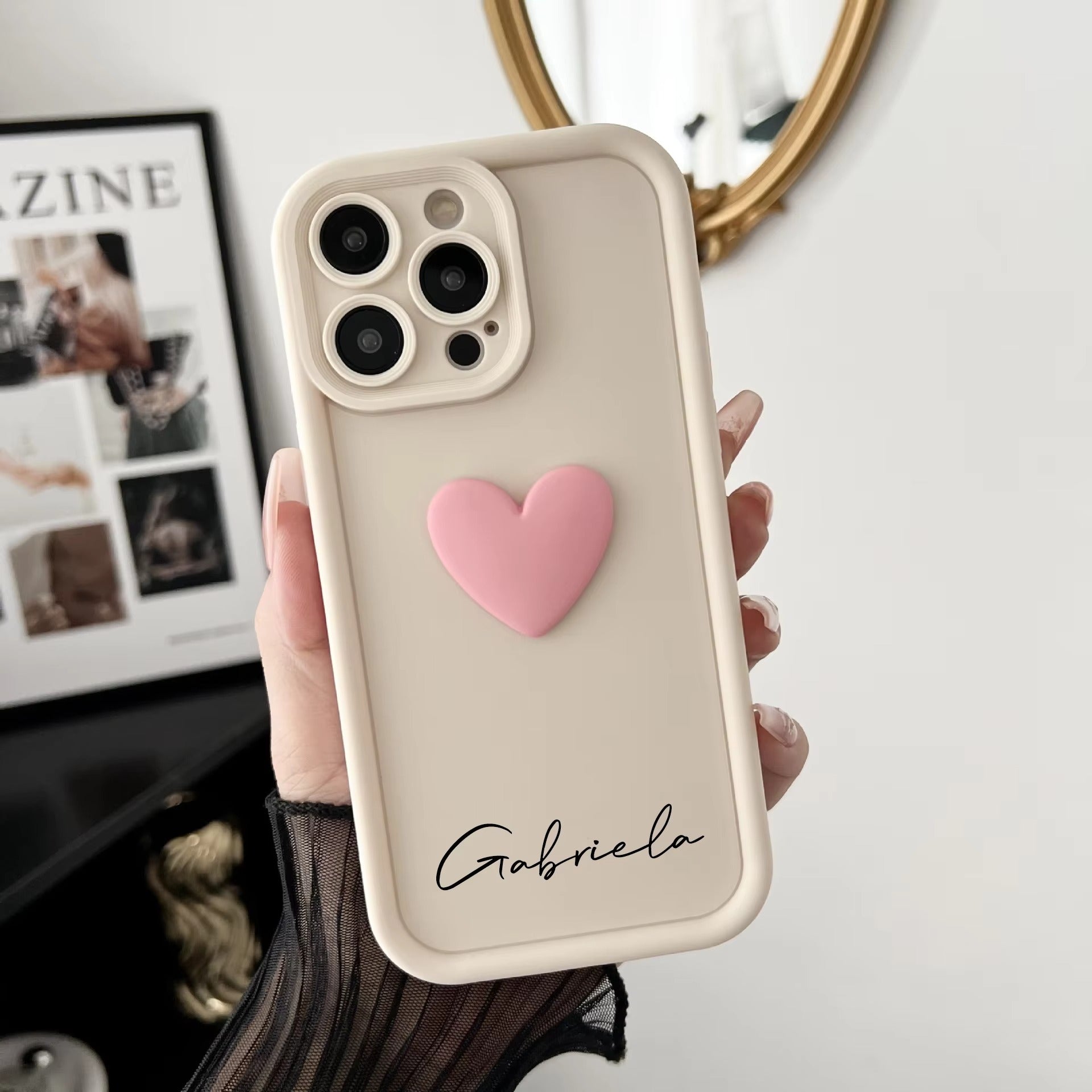 Premium Apple iPhone Case, MagSafe Compatible, Camera Lens and Screen Protection, Ultra Thin, Shockproof, Magnetic, Full All Around Protection, DIY Name Heart Soft Cover
