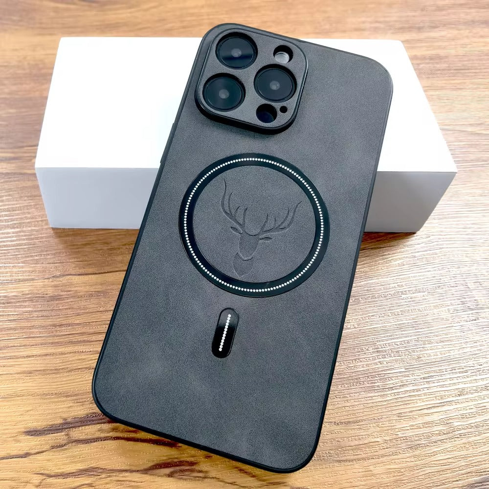 Luxury PU Leather MagSafe iPhone Case – Deer Embossed Design, Stylish & Durable Full Protection Cover | Case for iPhone