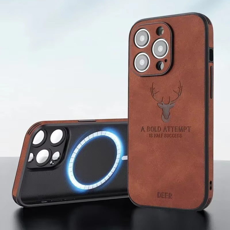 Luxury Vintage Lambskin PU Leather MagSafe iPhone Case – Wireless Charging, Full Protection, Stylish & Durable Cover