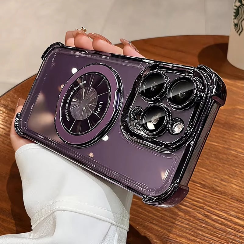 Luxury Apple iPhone Case MagSafe Compatible, Camera Lens & Screen Protection, Cover with Transparent Ring Airbag Bracke