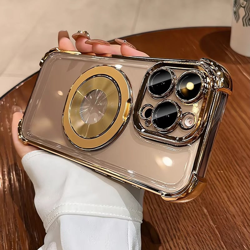 Luxury Apple iPhone Case MagSafe Compatible, Camera Lens & Screen Protection, Cover with Transparent Ring Airbag Bracke