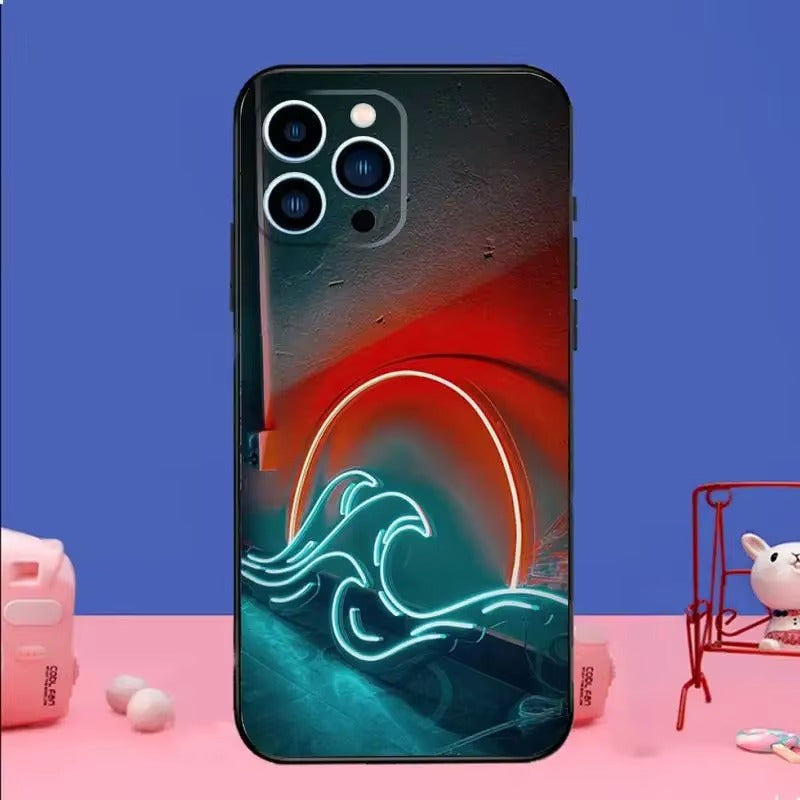 Premium Apple iPhone Case, MagSafe Compatible, Camera Lens and Screen Protection, Ultra Thin, Shockproof, Magnetic, Full All Around Protection, Neon Light Black Cover