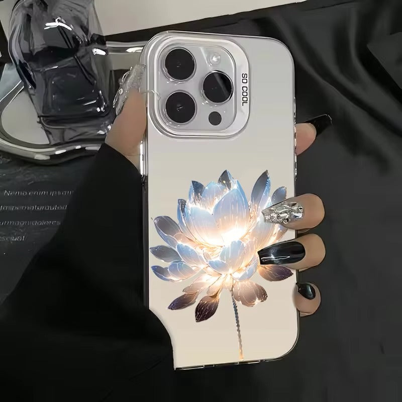 Luxury Apple iPhone Case, MagSafe Compatible, Camera Lens and Screen Protection, Ultra Thin, Shockproof, Magnetic, Full All Around Protection, Lotus Flower Plated Armor Cover