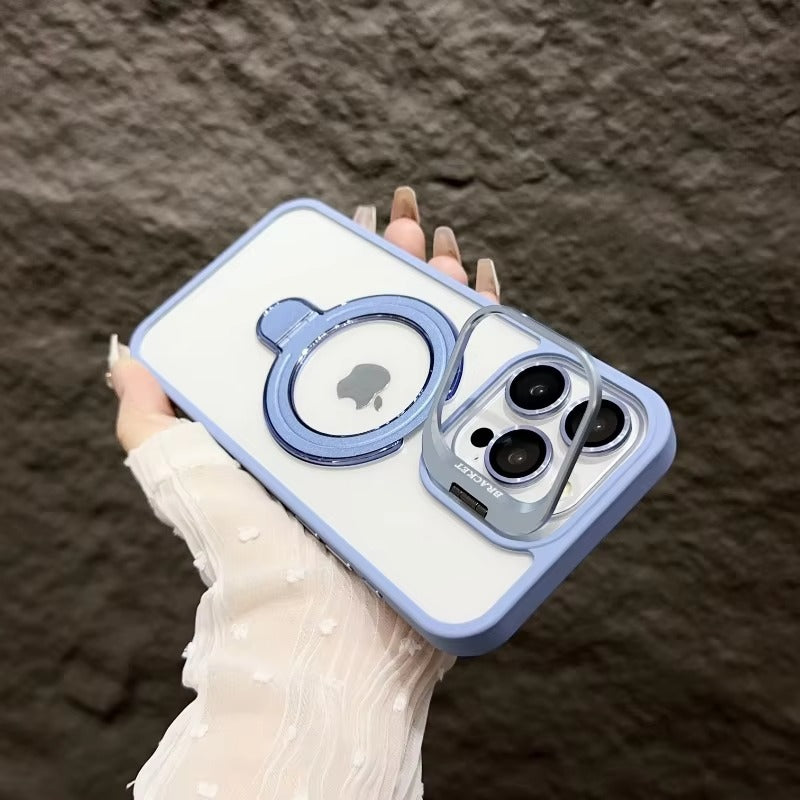 Luxury Apple iPhone Case MagSafe Compatible, Camera Lens & Screen Protection, Cover with Transparent Kickstand Bumper