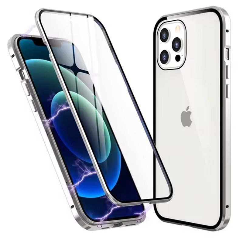 Premium Apple iPhone Case, Ultra Thin Shockproof Magnetic Full All Around Protection Cover with Double Glass Bumper Frame