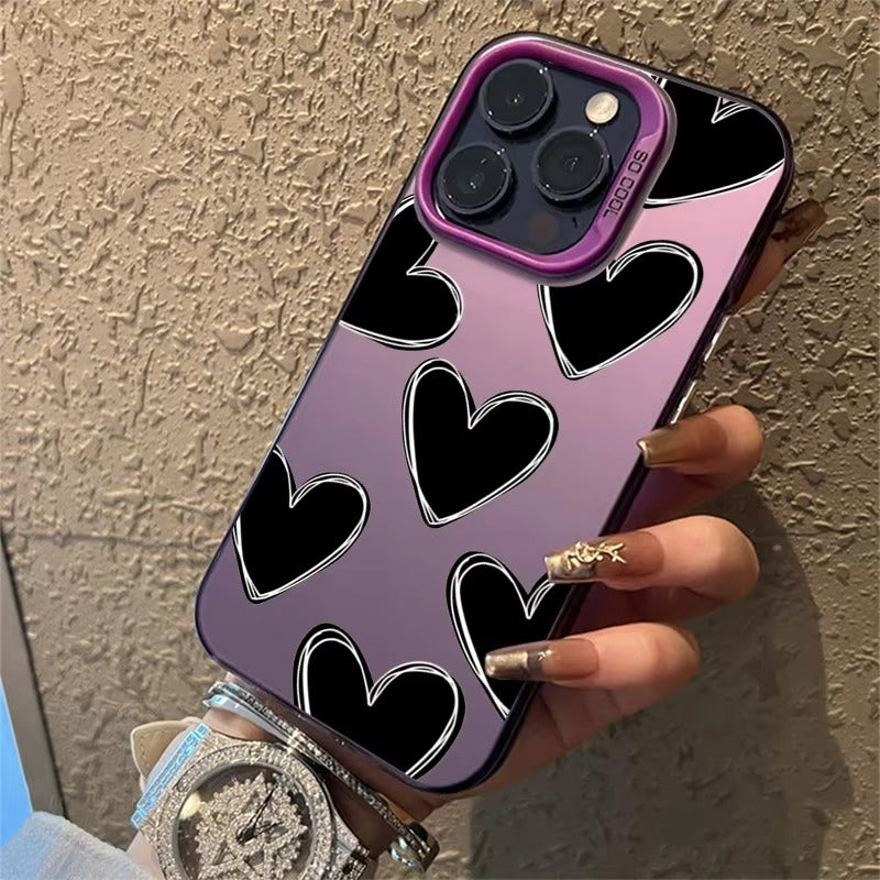 Luxury Apple iPhone Case, MagSafe Compatible, Camera Lens and Screen Protection, Ultra Thin, Shockproof, Magnetic, Full All Around Protection, Electroplate Heart Silver Cover