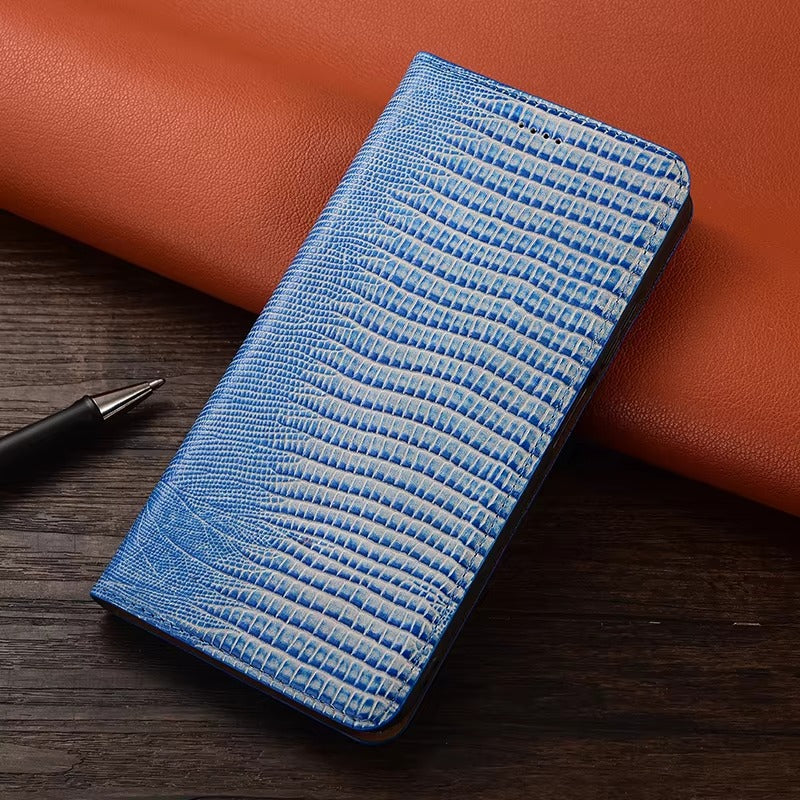 Premium Genuine Leather Flip iPhone Case – Cowhide, Crocodile Grain, Card Holder, Stylish & Durable Cover | Case for iPhone