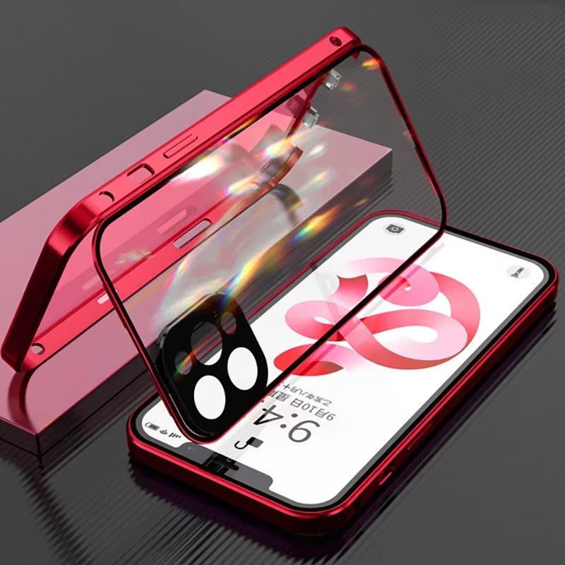 Luxury Apple iPhone Case MagSafe Compatible, Camera Lens & Screen Protection, Cover with Double-Sided Glass Bumper Lock