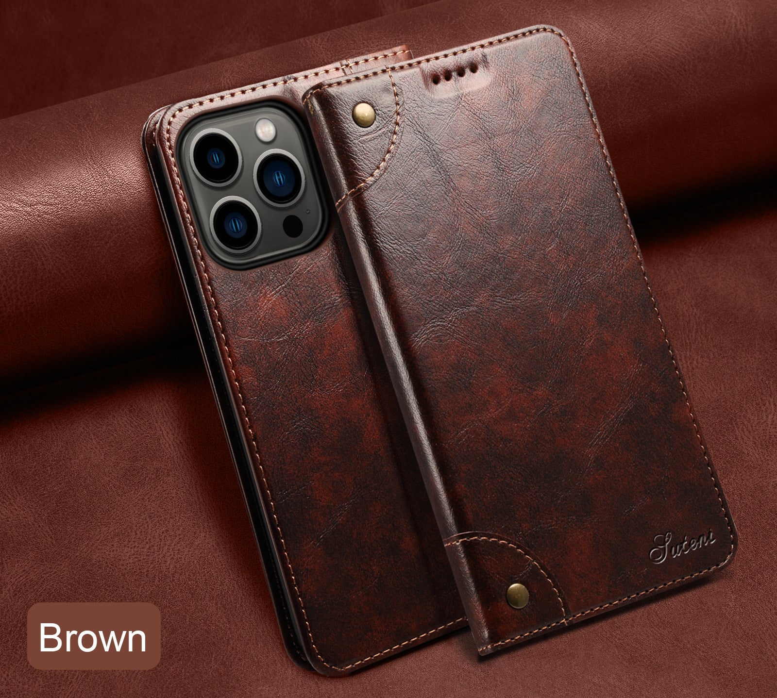 Retro Leather Wallet iPhone Case – Magnetic Closure, Card Slots, Shockproof Protection Durable PU Leather Cover for iPhone