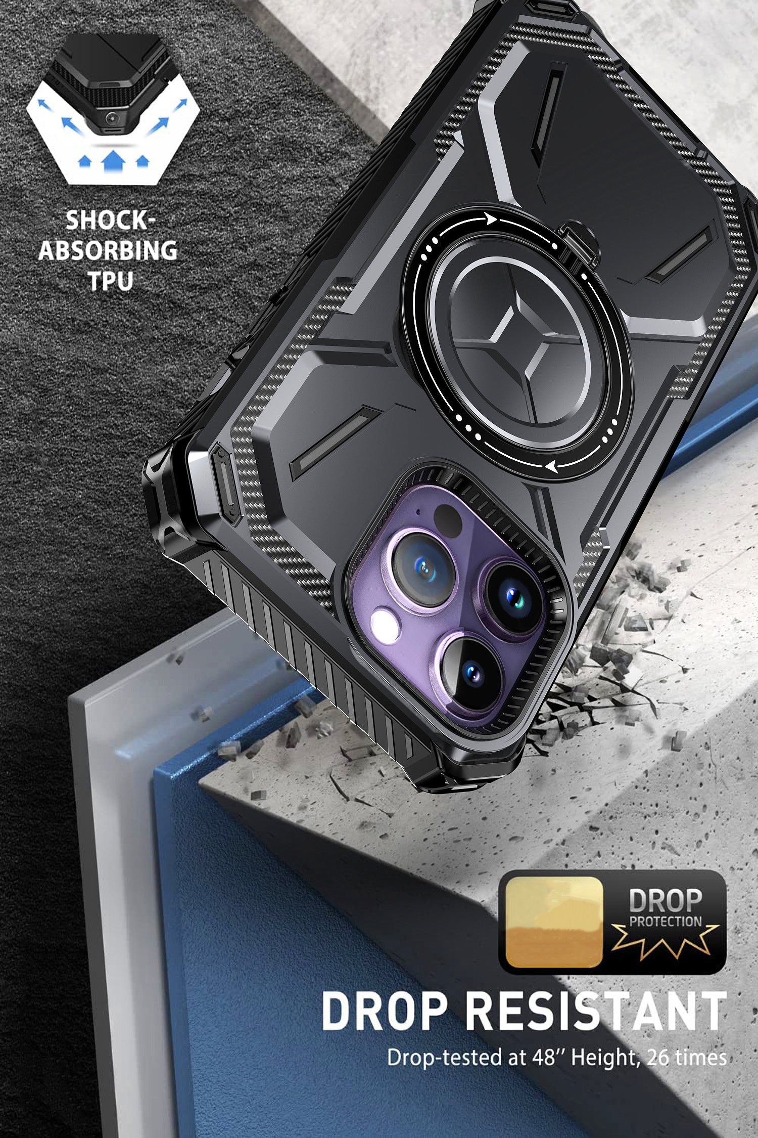 Magnetic MagSafe Heavy-Duty iPhone Case – Shock Absorption Full-Body Protection with Rotatable Kickstand for iPhone Models