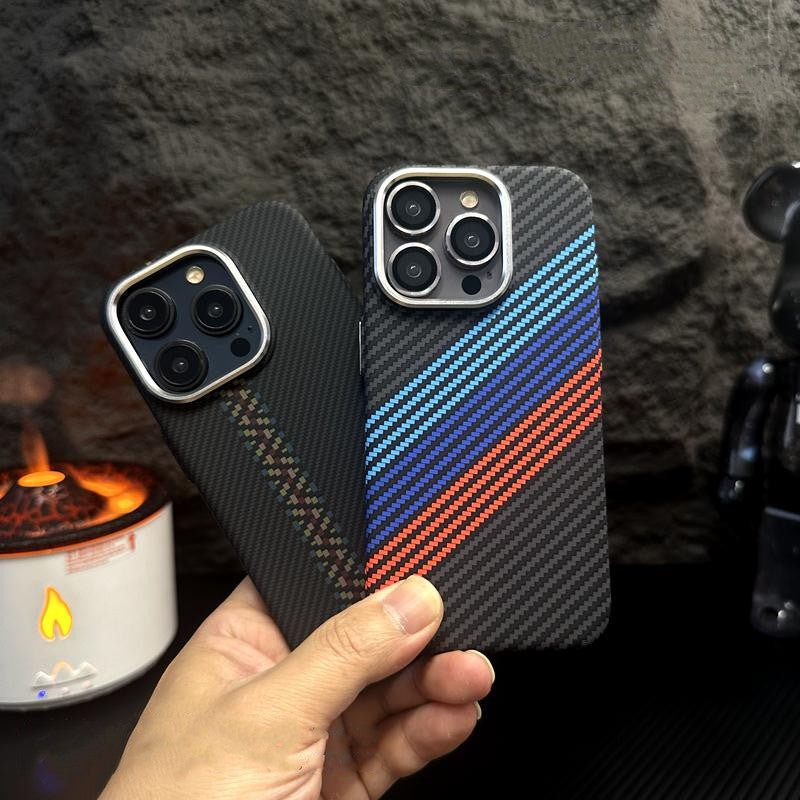 Hit Color Carbon Fiber Texture MagSafe iPhone Case – Wireless Charging Hard PC Cover with Relief Design for iPhone Models