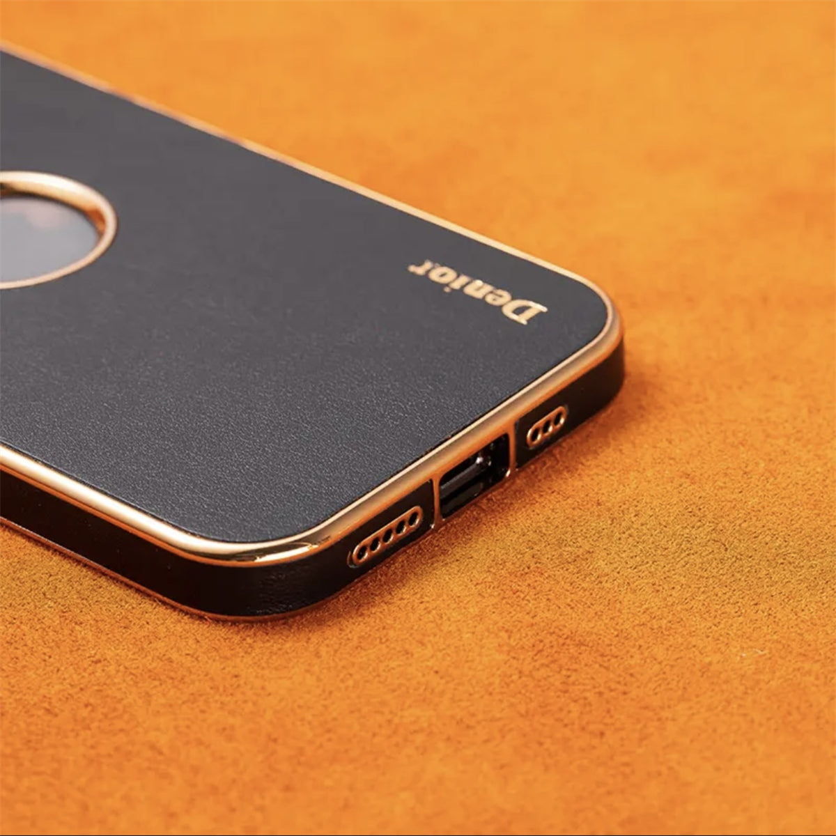 Luxury Business Cowhide Leather iPhone Case – Plating Shockproof Cover for iPhone Models, Sleek and Durable Design