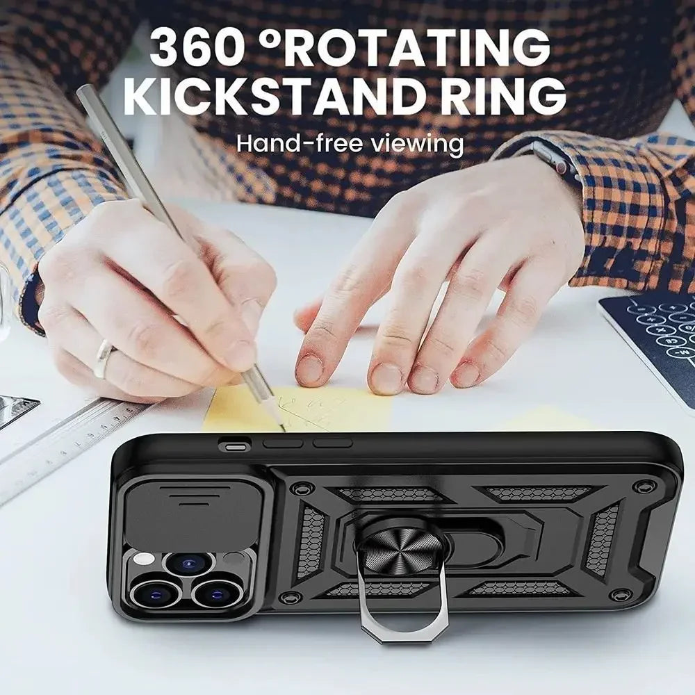 Shockproof Armor iPhone Case – Slide Camera Lens Protection, Rugged Full-Body Cover for iPhone Models