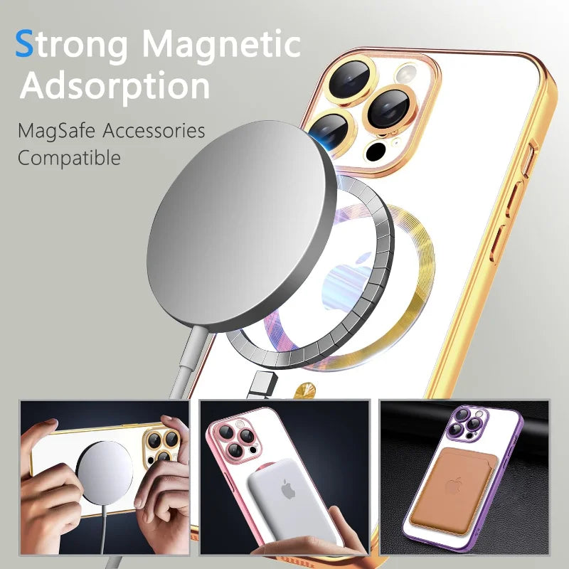 Luxury Magnetic Magsafe Phone Case – Wireless Charging, Transparent Electroplated Shockproof Cover,