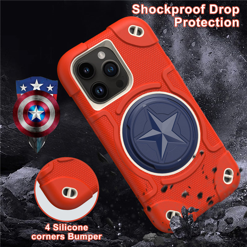 Shield Rotating Ring Rugged Stand iPhone Case – Star Design, Macaron Color Bumper Cover, Durable Protection for iPhone Models