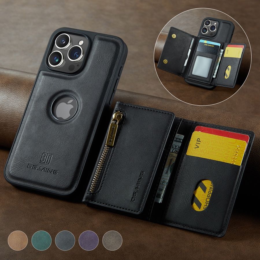 RFID Magnetic Detachable Leather Wallet iPhone Case – Stand Function, Secure Card Holder Premium Protection for iPhone Models