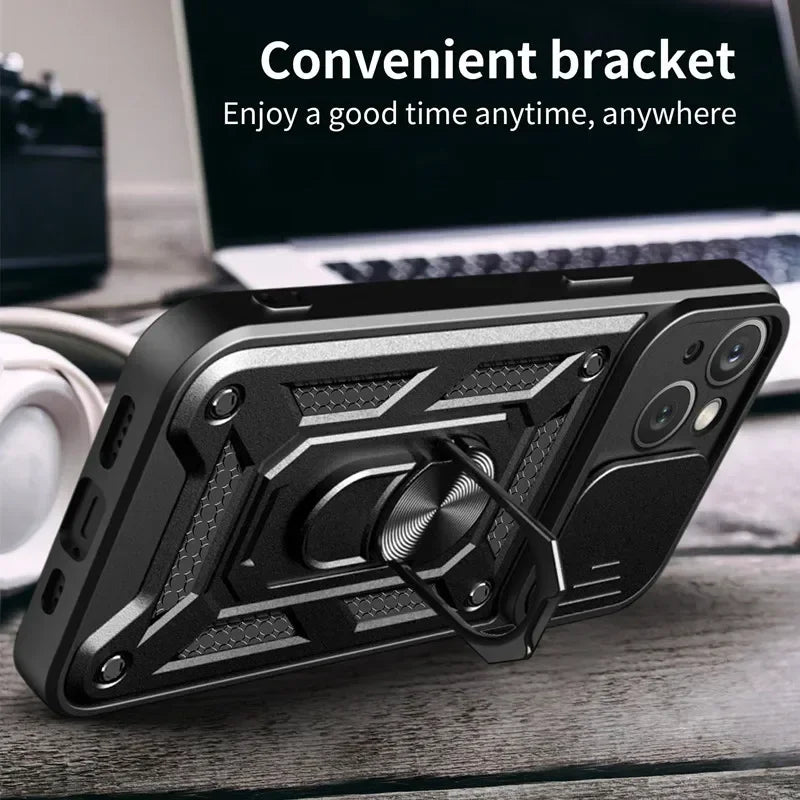 Shockproof Armor iPhone Case – Slide Camera Lens Protection, Rugged Full-Body Cover for iPhone Models