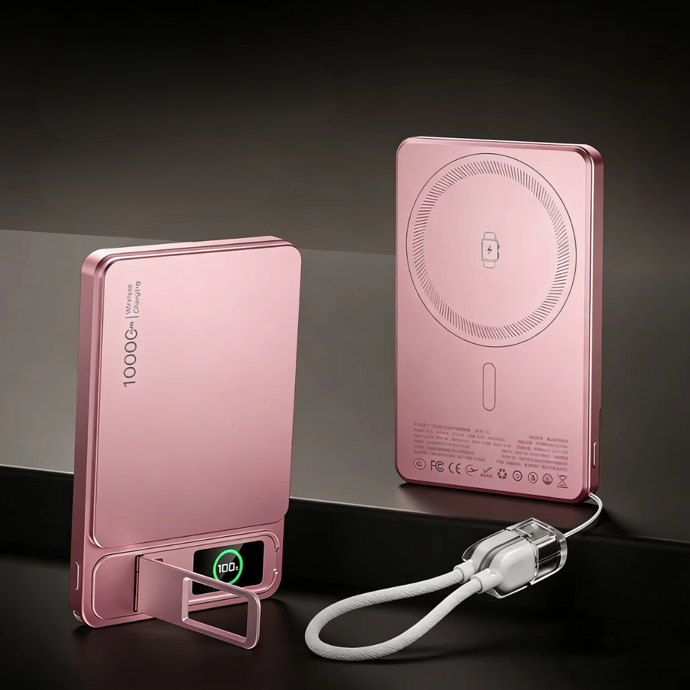 Premium Magnetic Wireless Power Bank 10000mAh – 20W Fast Charging Portable Battery with MagSafe Compatible Magnetic Charging, Digital Display and Phone Stand