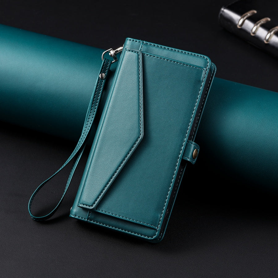 Luxury Dual-Layer Wallet iPhone Case – Flip Leather Cover with Card Slots, Photo Frame, 2 Lanyards, Shockproof Protection, and Stand Feature for iPhone