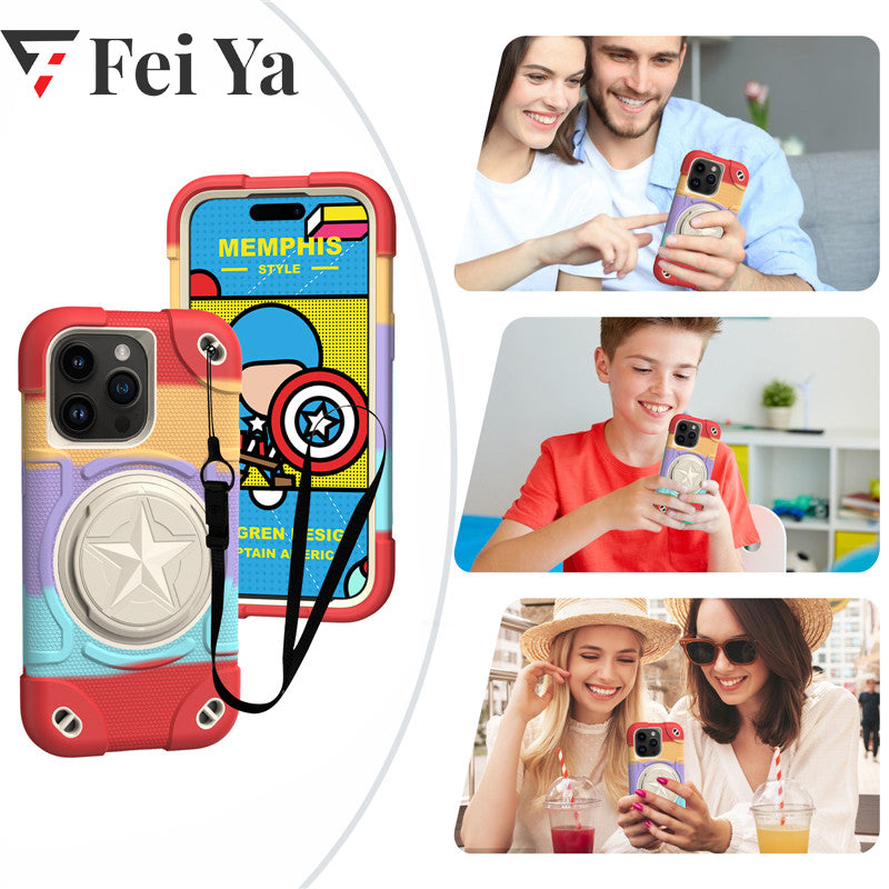 Shield Rotating Ring Rugged Stand iPhone Case – Star Design, Macaron Color Bumper Cover, Durable Protection for iPhone Models