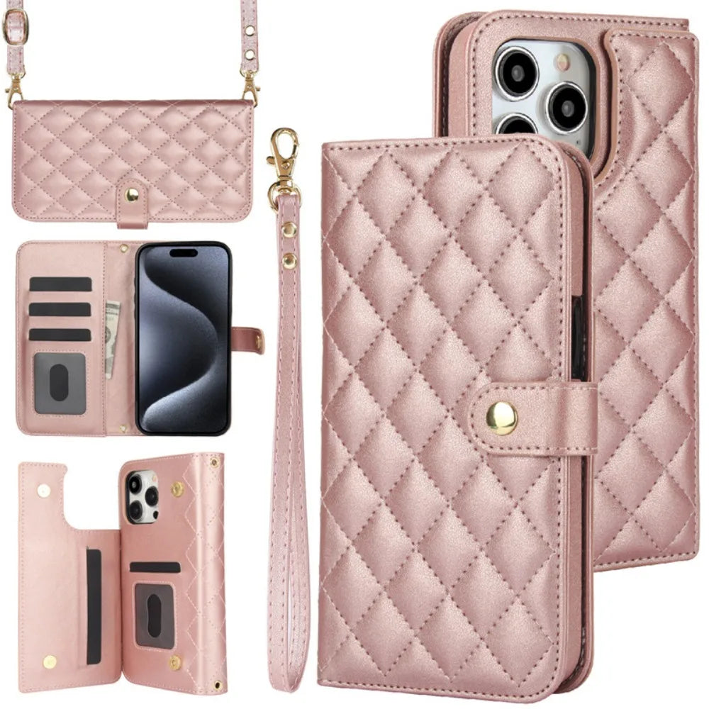 RFID Blocking Wallet Crossbody Flip iPhone Case – Card Slot Holder, PU Leather, Secure Protection for iPhone Models