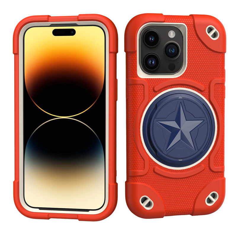 Shield Rotating Ring Rugged Stand iPhone Case – Star Design, Macaron Color Bumper Cover, Durable Protection for iPhone Models