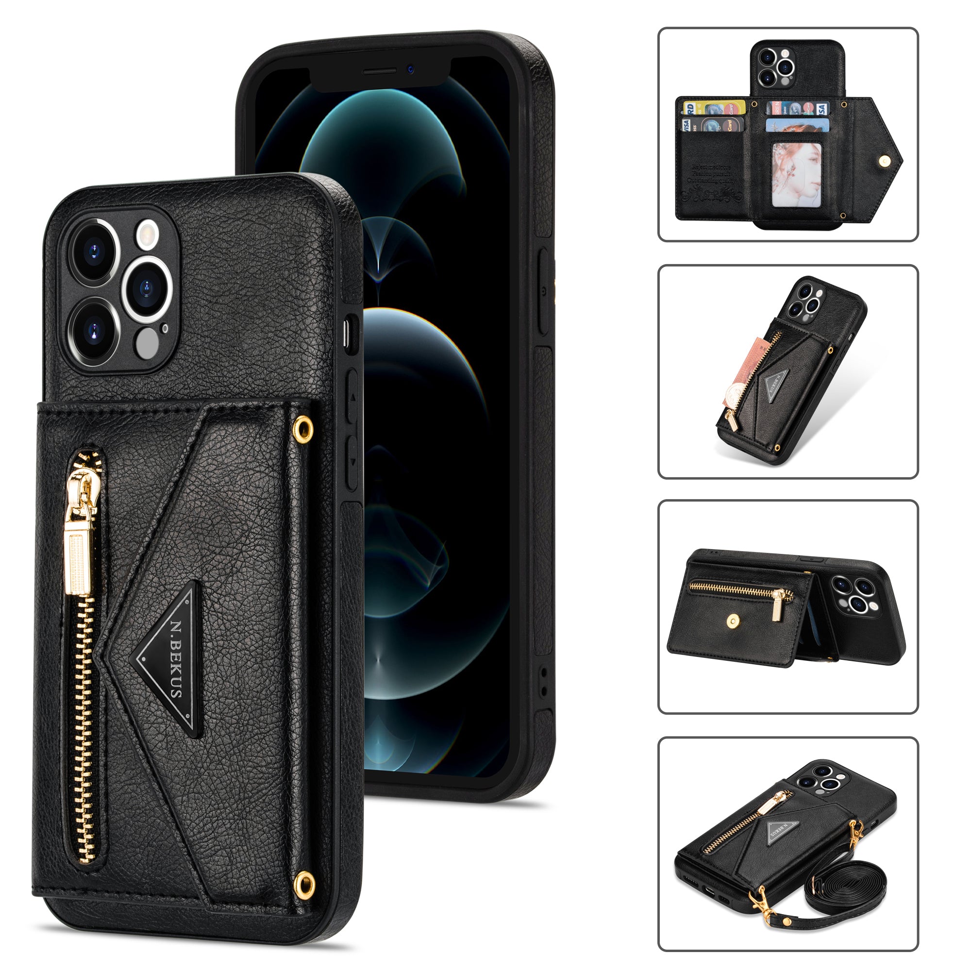 Zipper Wallet Crossbody Leather iPhone Case – Card Holder, Lanyard Strap, Secure Storage Stylish Protection for iPhone Models