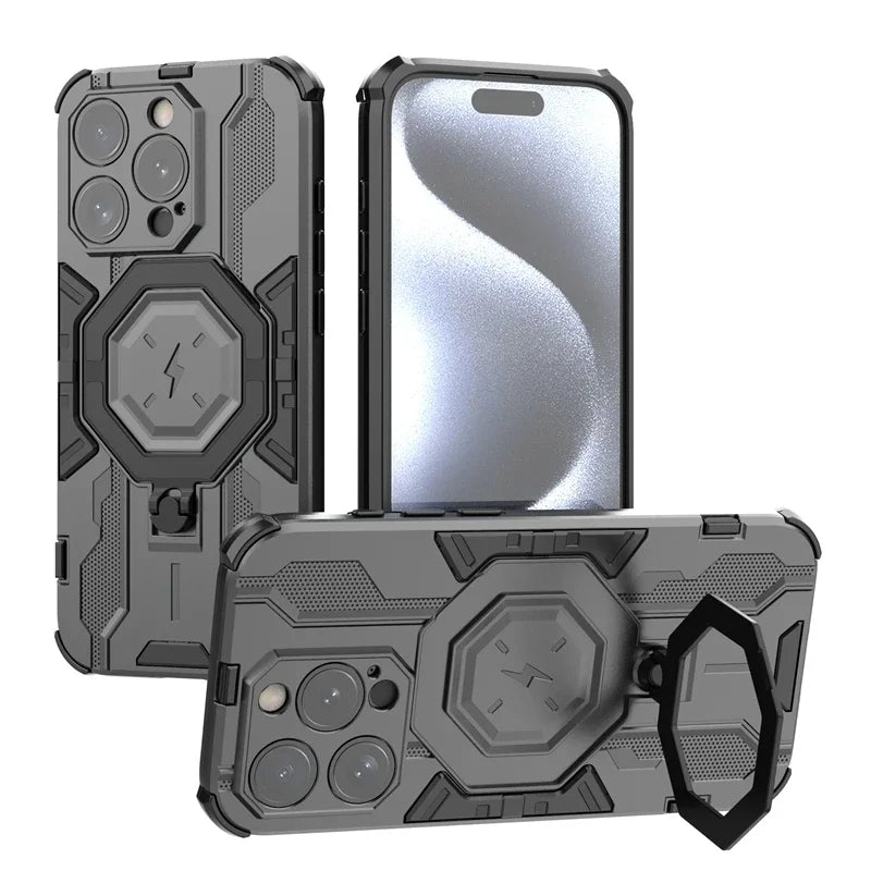 KEYSION MagSafe Shockproof iPhone Case – Ring Stand with Camera Protection, Durable Phone Cover for iPhone Models