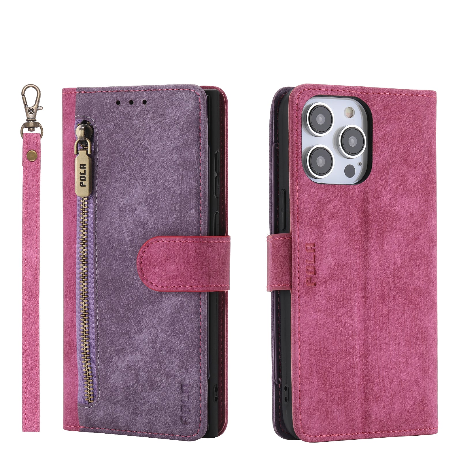 RFID-blockierende Leder-Brieftaschenhülle für iPhone – Klapphülle mit Reißverschluss, Kartenfach, magnetischer Ständer, stoßfester Schutz, Premium-Design für iPhone
