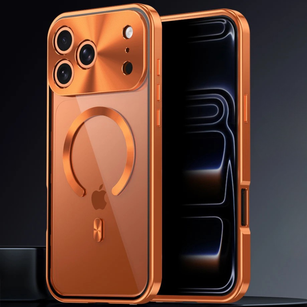 Premium Aluminum Frame iPhone Case – MagSafe Compatible Magnetic Cover with Built-in Privacy Screen Protector, Raised Camera Lens Guard and Clear Back