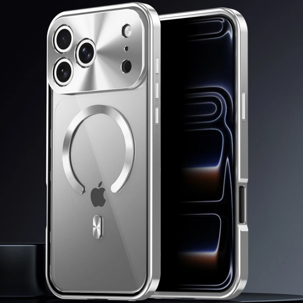 Premium Aluminum Frame iPhone Case – MagSafe Compatible Magnetic Cover with Built-in Privacy Screen Protector, Raised Camera Lens Guard and Clear Back