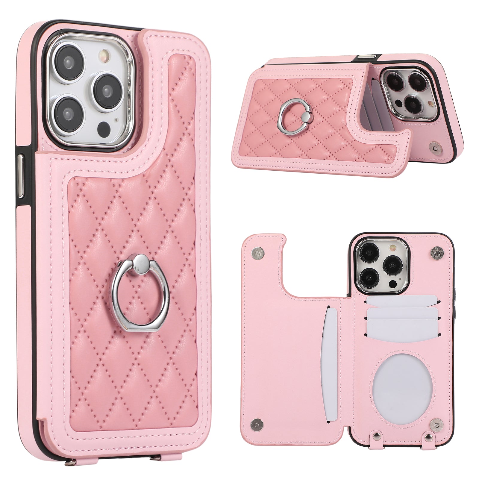 Luxury Crossbody RFID Leather Wallet iPhone Case – Card Slot, Ring Holder, Double Buckle, Lanyard Bag Cover, Magnetic Closure