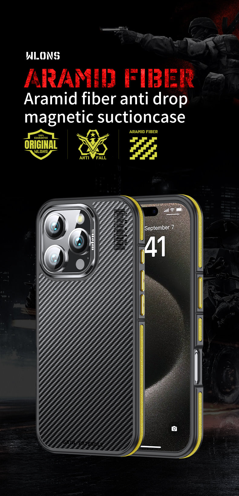 Premium 100% Aramid Fiber Kevlar iPhone Case – 600D Lightweight  Compatible Ultra-Thin Protective Cover for iPhone Models