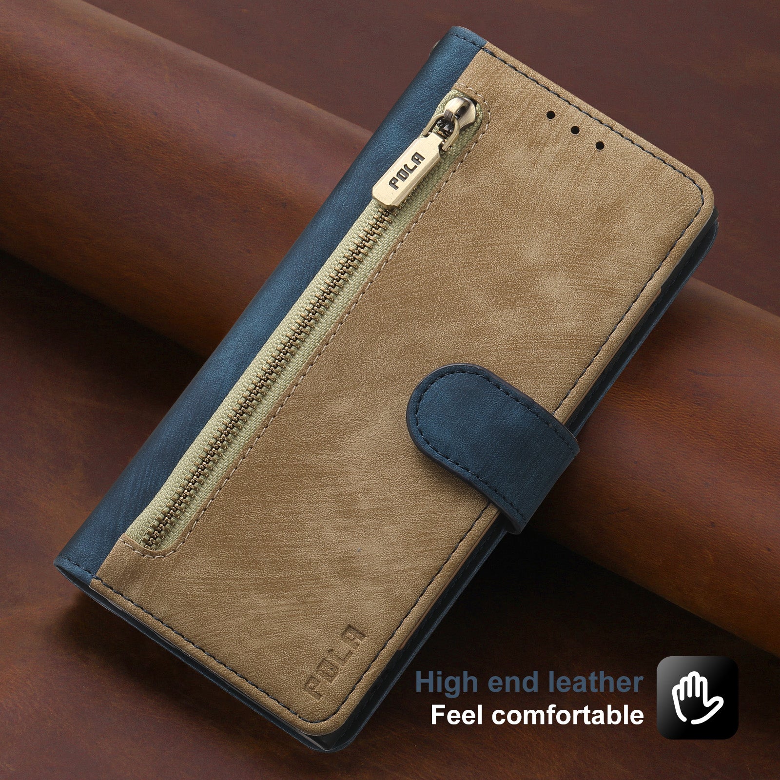 RFID-blockierende Leder-Brieftaschenhülle für iPhone – Klapphülle mit Reißverschluss, Kartenfach, magnetischer Ständer, stoßfester Schutz, Premium-Design für iPhone