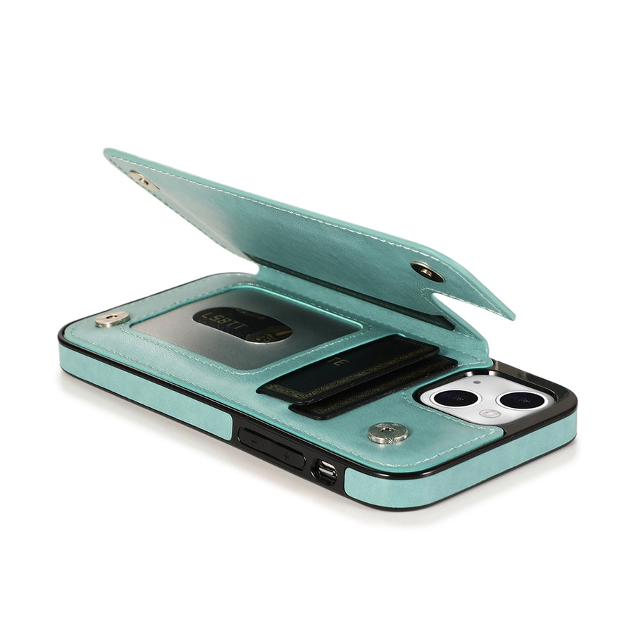 Luxury Wallet Datura Double Buckle iPhone Case – Magnetic Flip, Card Slot, Protective & Stylish Leather Cover Case for iPhone