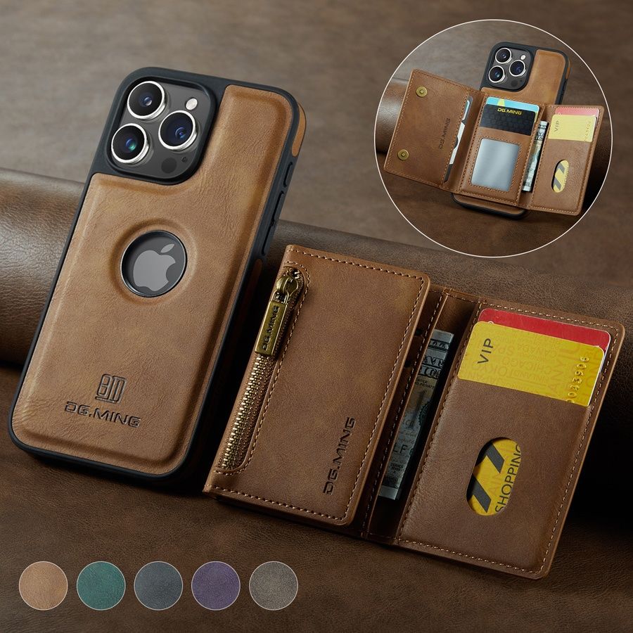 RFID Magnetic Detachable Leather Wallet iPhone Case – Stand Function, Secure Card Holder Premium Protection for iPhone Models