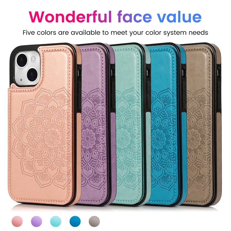 Luxury Wallet Datura Double Buckle iPhone Case – Magnetic Flip, Card Slot, Protective & Stylish Leather Cover Case for iPhone