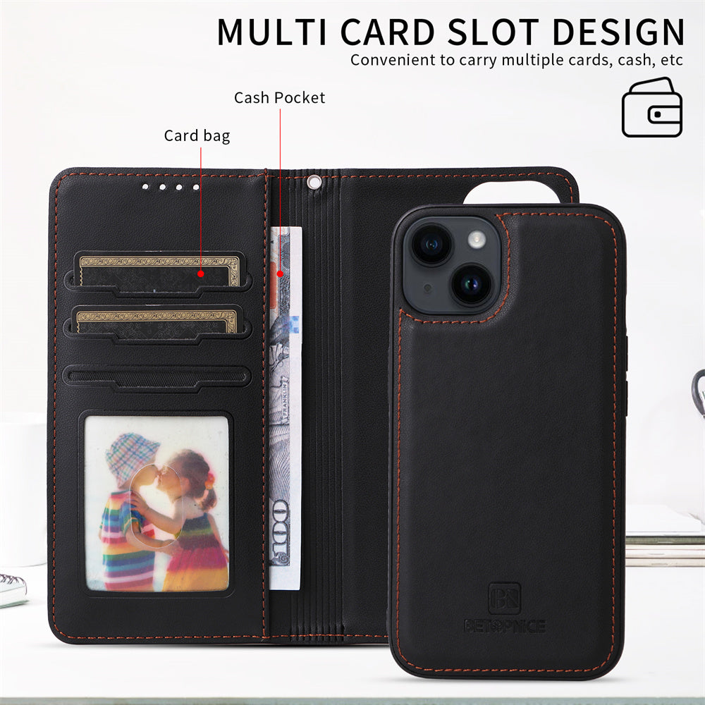 Luxuriöse, abnehmbare 2-in-1-Brieftaschenhülle für das iPhone – magnetische Lederhülle, Kartenhalter, Ständer, sicherer Verschluss, stilvoller und langlebiger Schutz