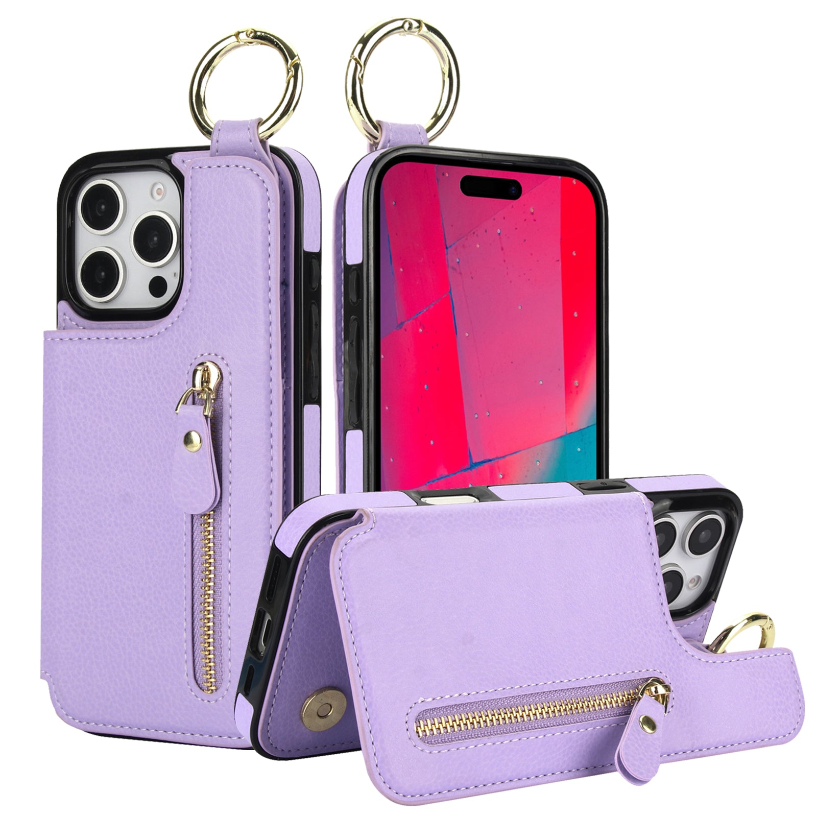 Luxuriöse iPhone-Hülle aus Leder im Brieftaschenformat mit Reißverschluss – Kartenhalter, Ringständer, stoßfester Schutz und Crossbody-Design für sicheren und stilvollen Komfort