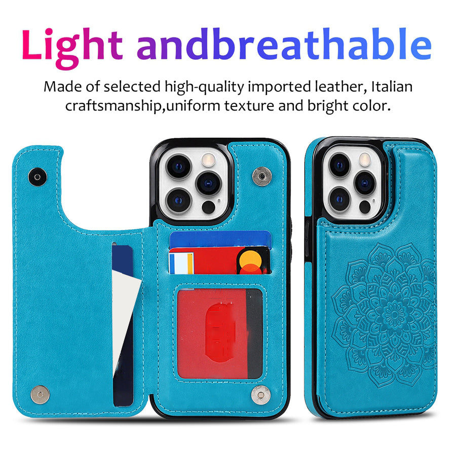 Luxury Wallet Datura Double Buckle iPhone Case – Magnetic Flip, Card Slot, Protective & Stylish Leather Cover Case for iPhone