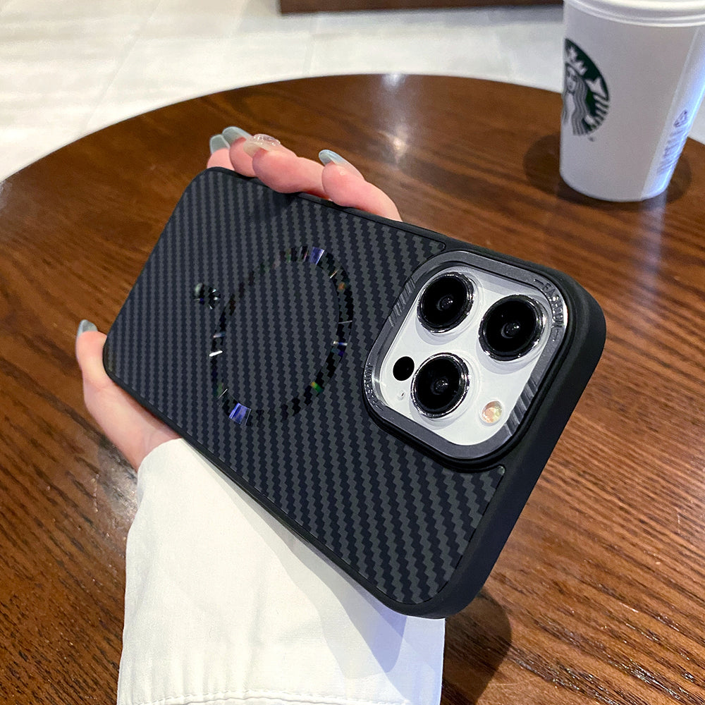 Luxury Magnetic Carbon Fiber iPhone Case – Shockproof MagSafe Wireless Charging Cover with Sleek Texture for iPhone Models